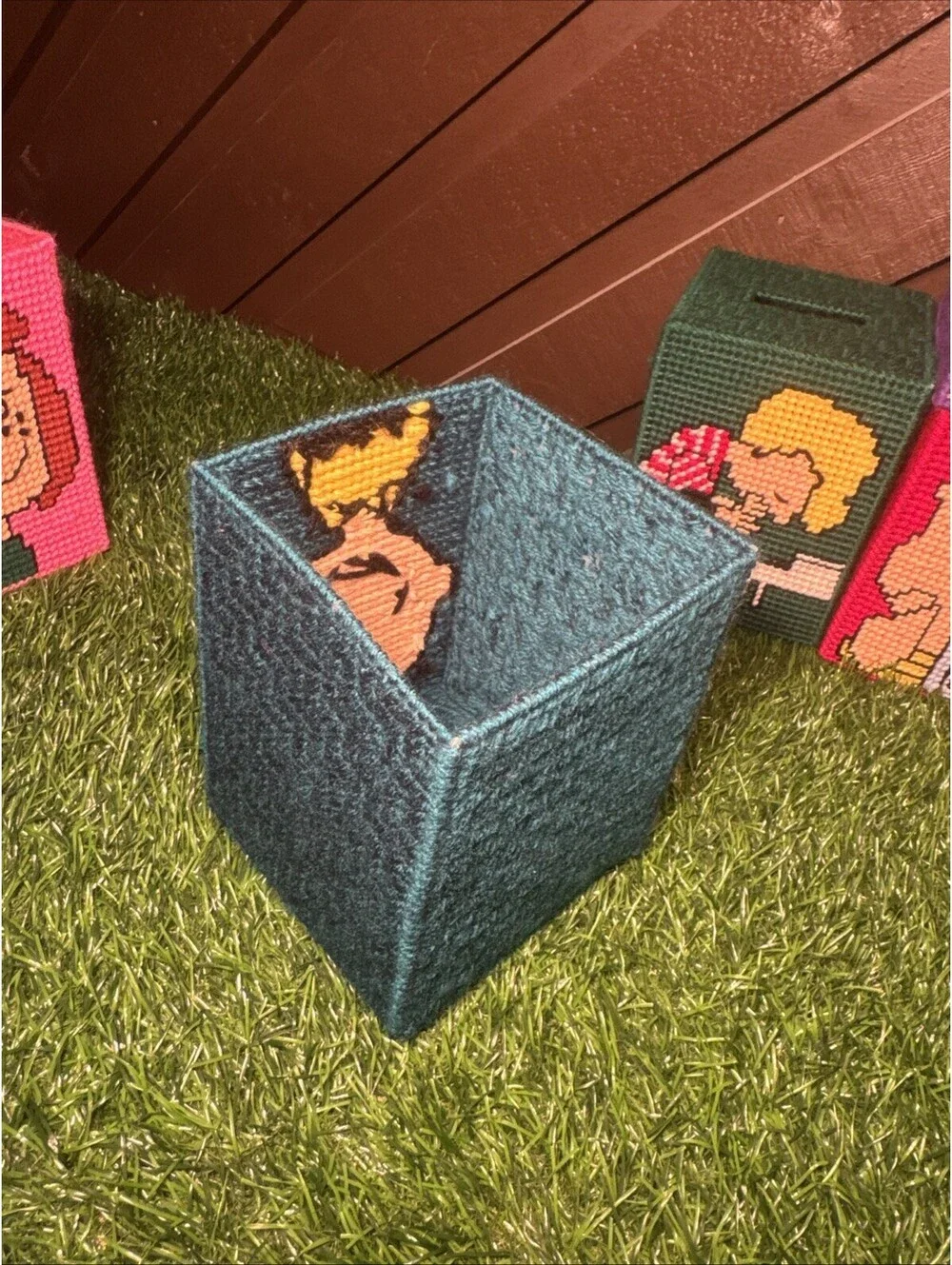Vtg Peanuts Plastic Canvas Tissue Box Covers Lot of 8 Charlie Brown Snoopy Lucy